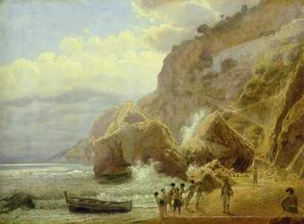 イタリア沿岸景観、1844年（キャンバスに油彩、紙に油彩）
